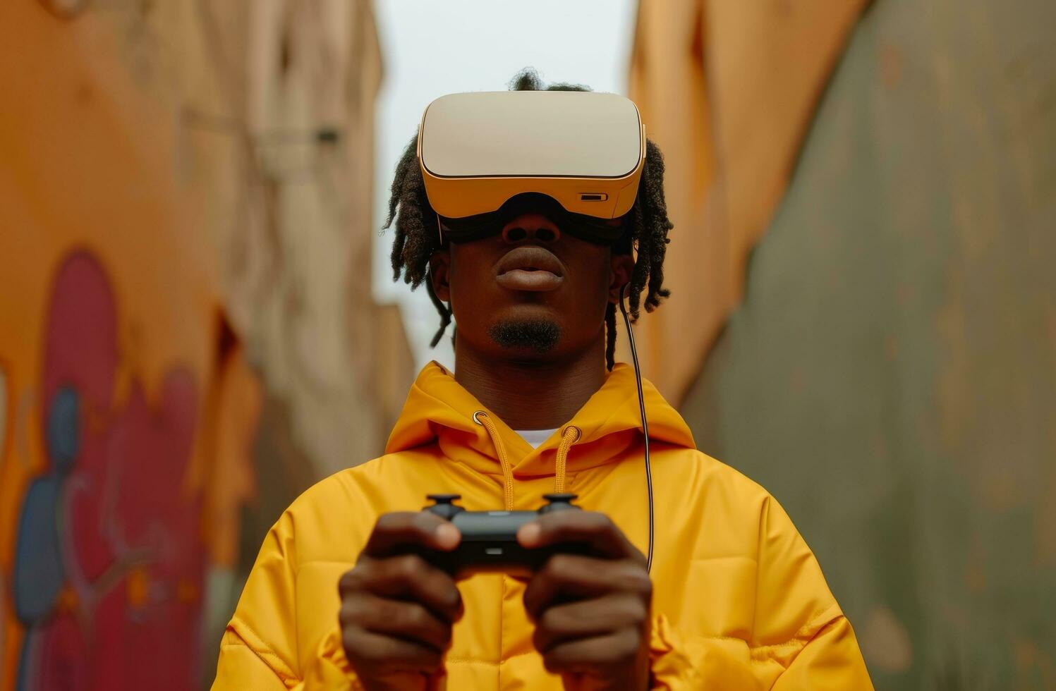 ai generado un hombre participación vr juego controlador foto