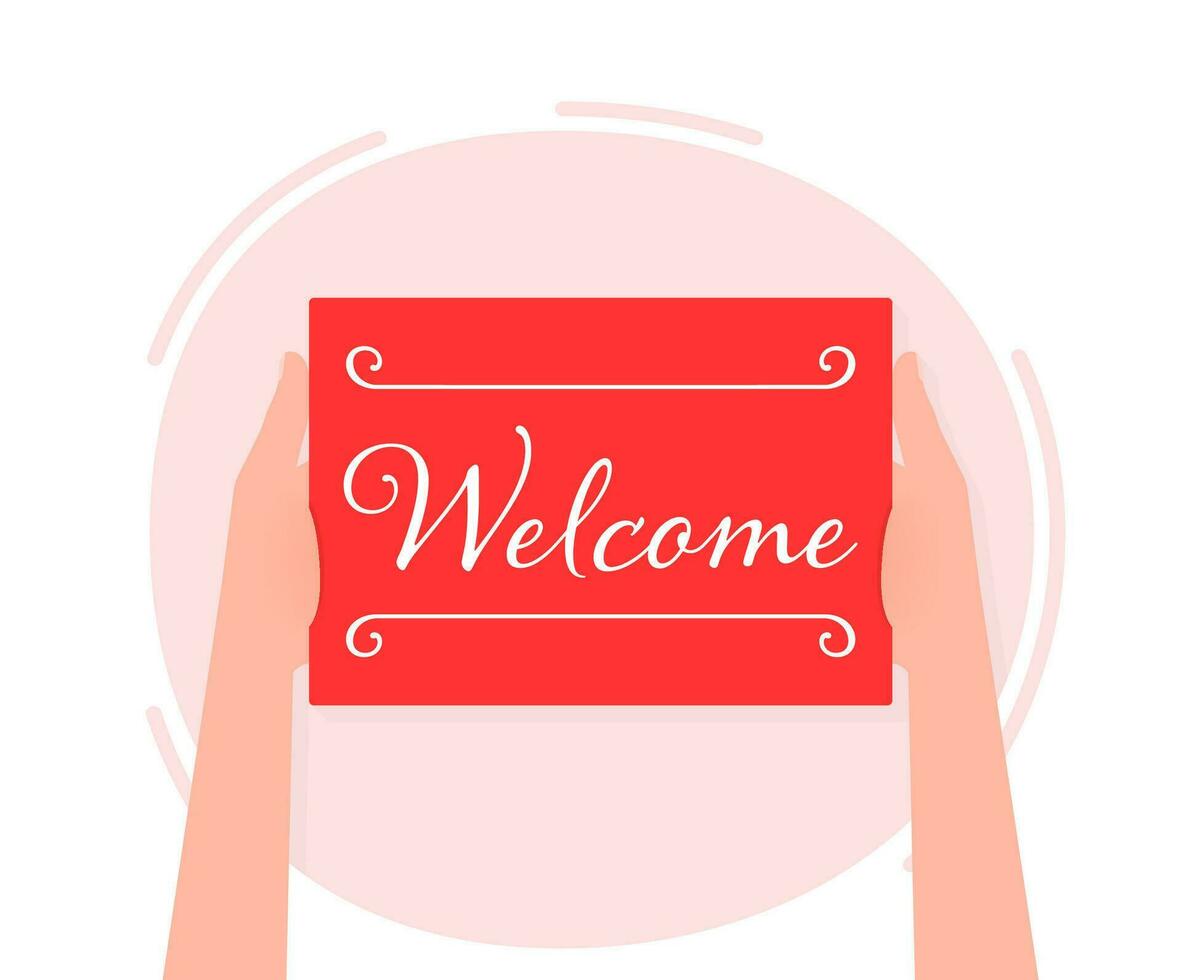 Hand holding placard with space for text Welcome vector