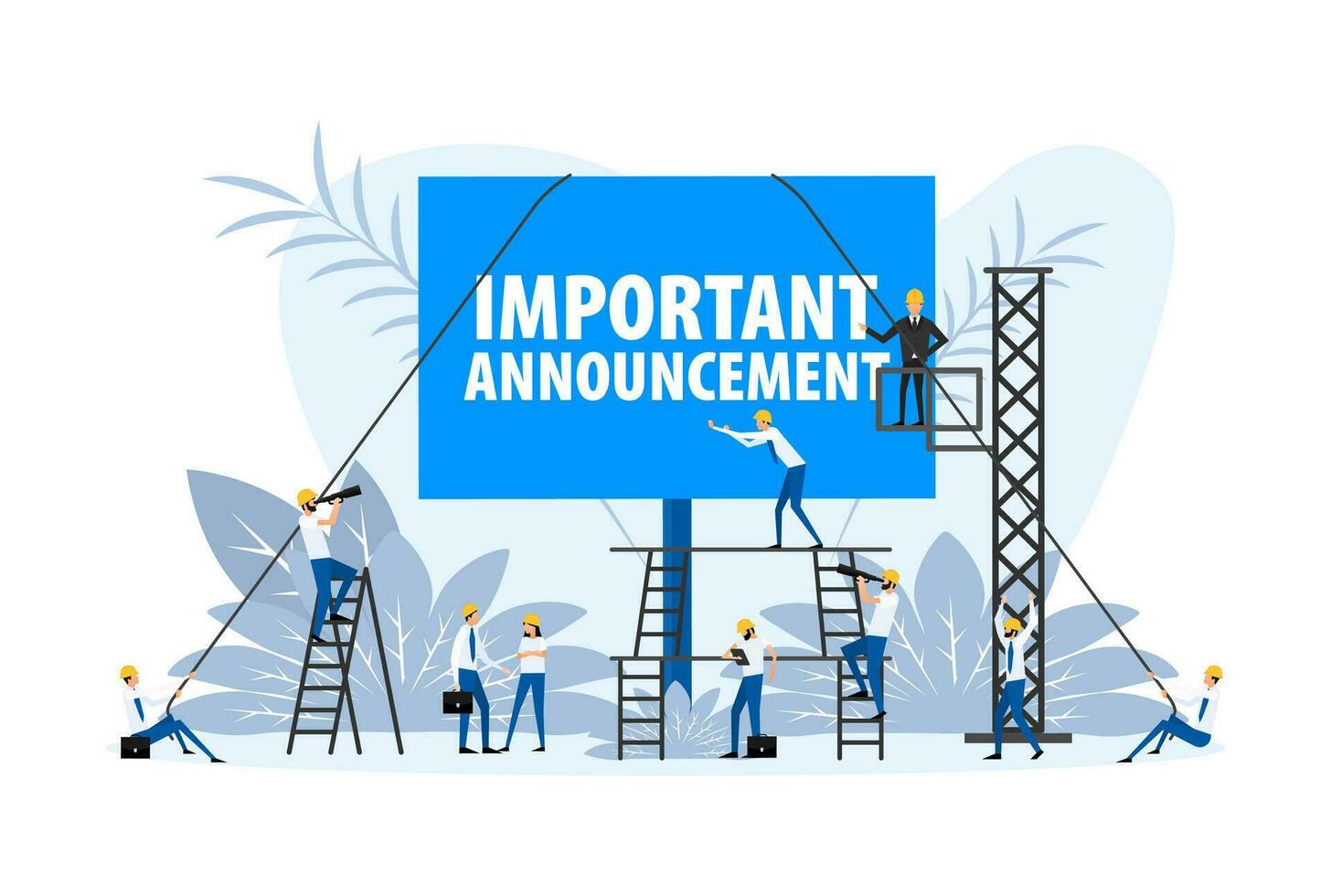 People stand near the placard Important Announcement. Hand holding blank placard vector