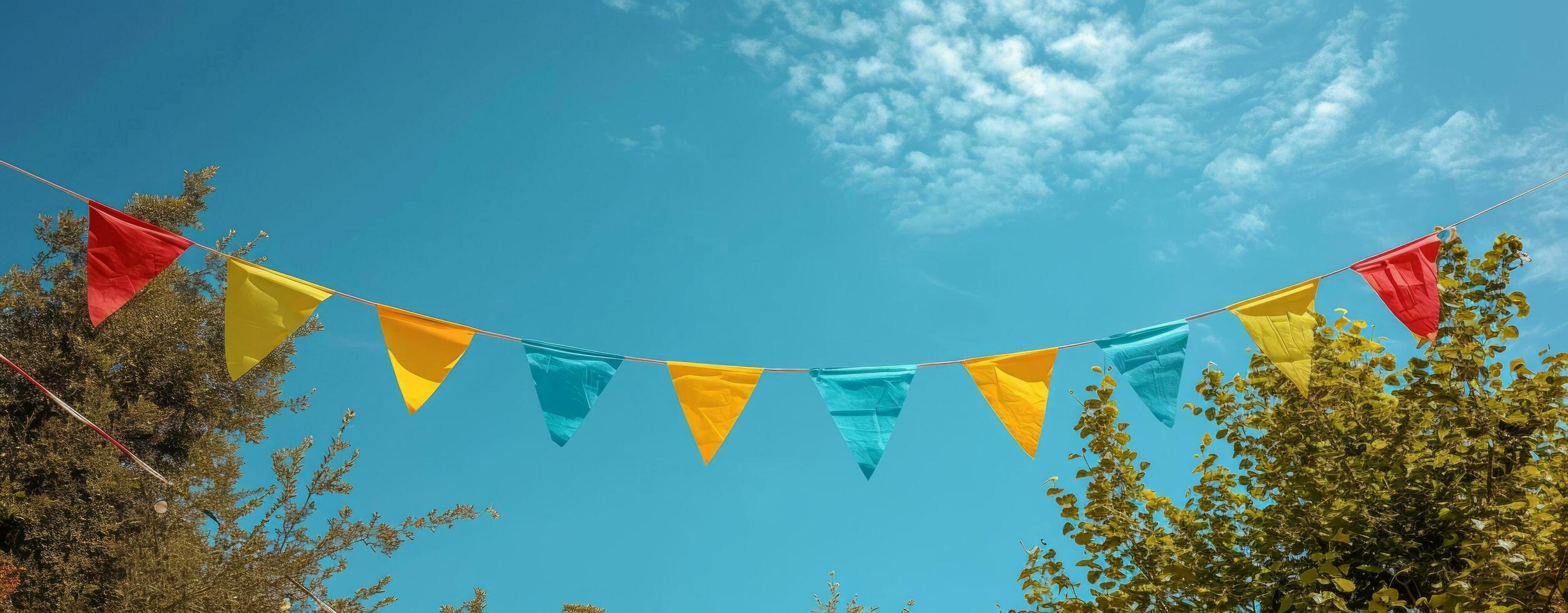 AI generated coloured bunting against the blue sky photo