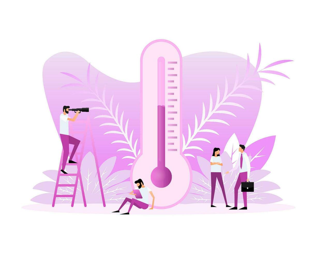 temperatura gente. termómetro icono con plano gente. vector ilustración