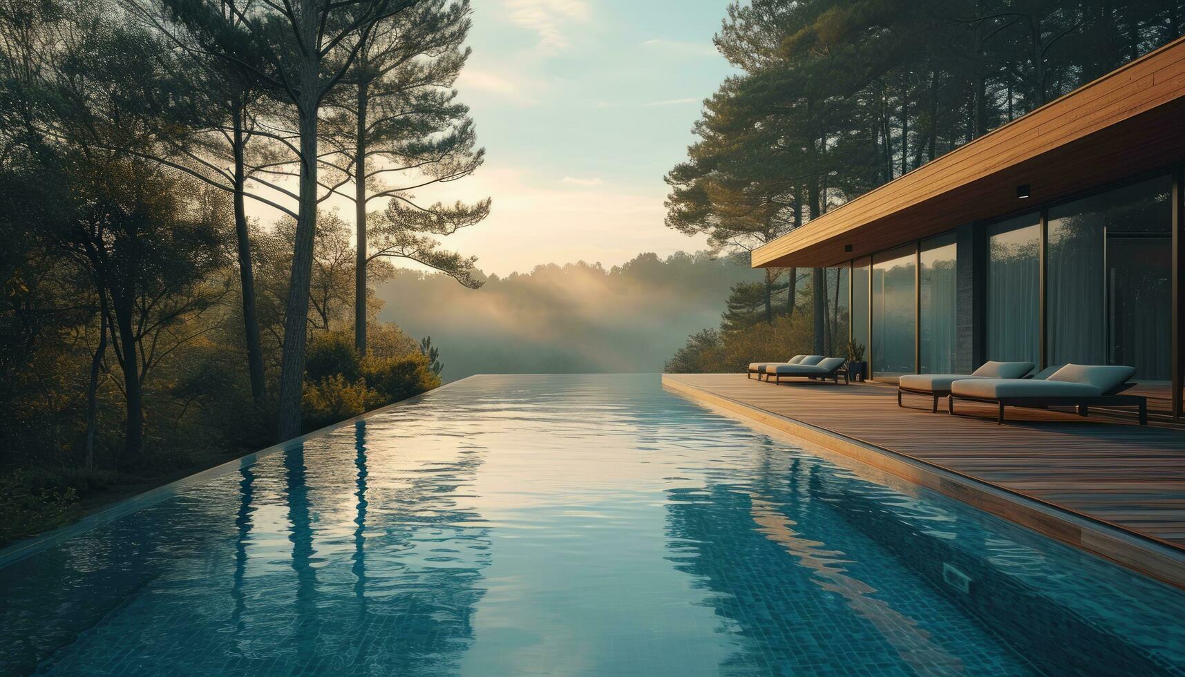 ai generado un nadando piscina de un inmuebles y cubierta foto