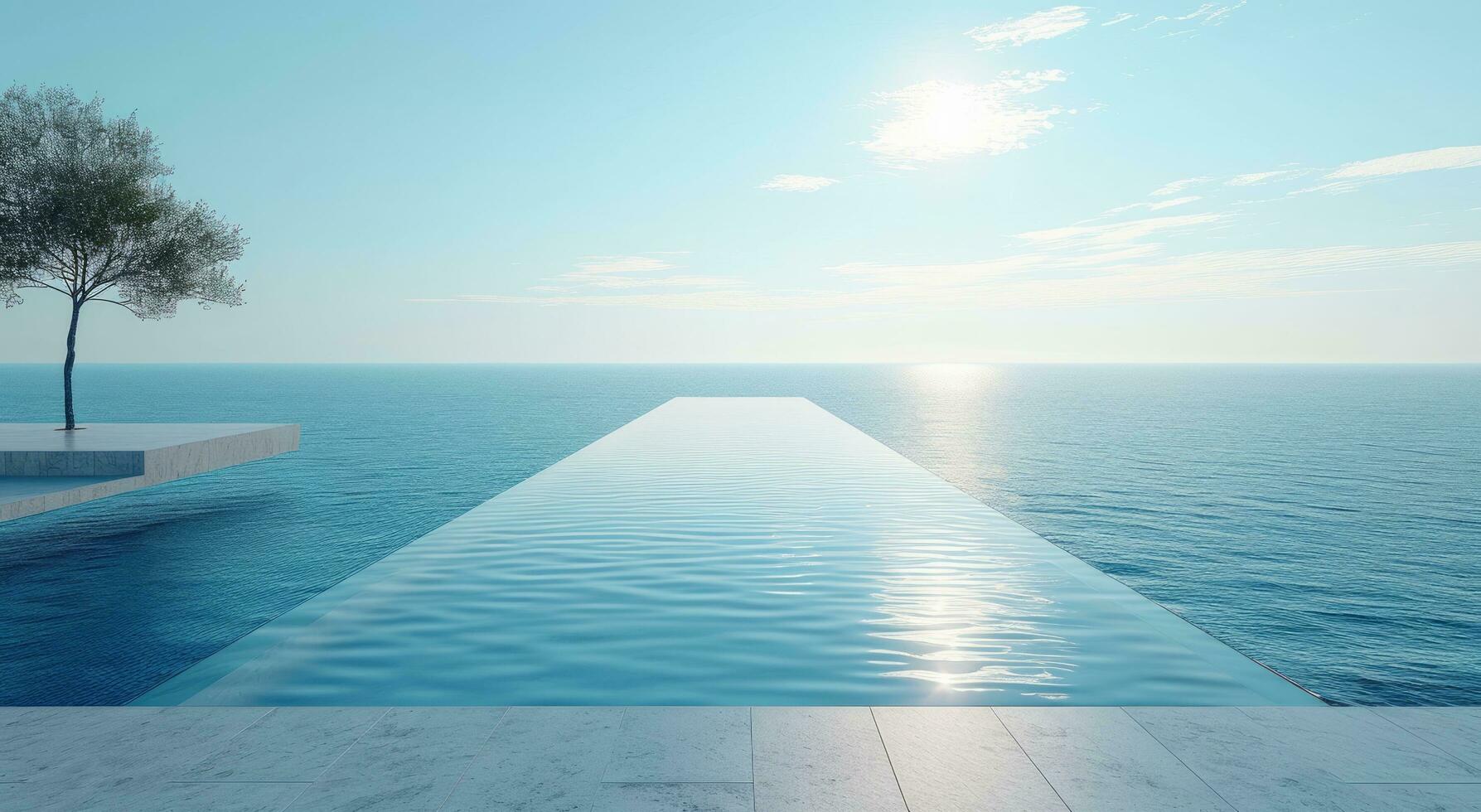 AI generated a huge swimming pool and beach on a terrace of a home photo