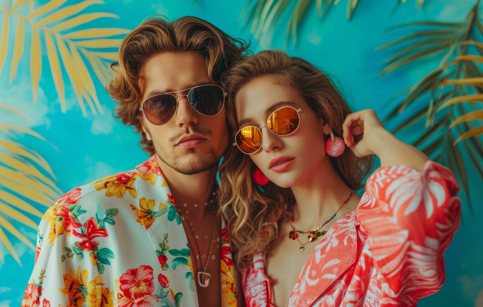 AI generated the young couple is posing together with their sunglasses photo