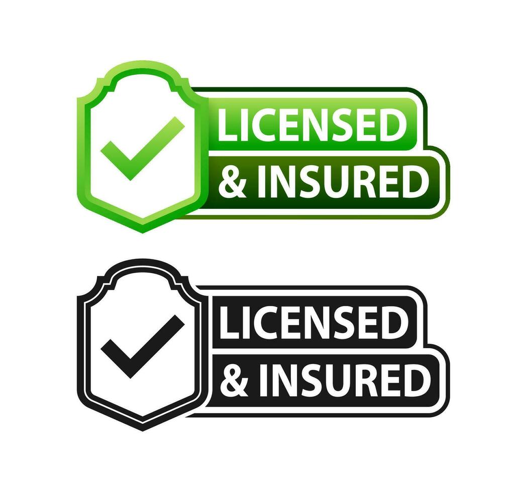 licensed and insured label. Official license and insurance - a guarantee of quality and safety vector