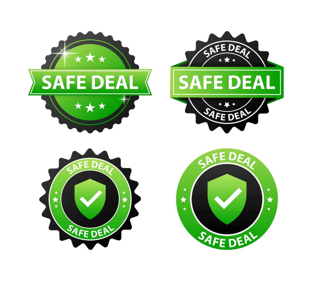 Safe deal label. International agreement. Maximum security and protection with every transaction vector