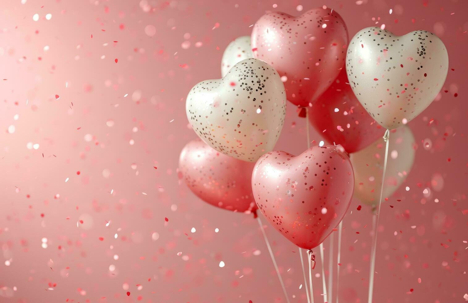 AI generated valentines day confetti of pink and silver heart balloons valentine photo