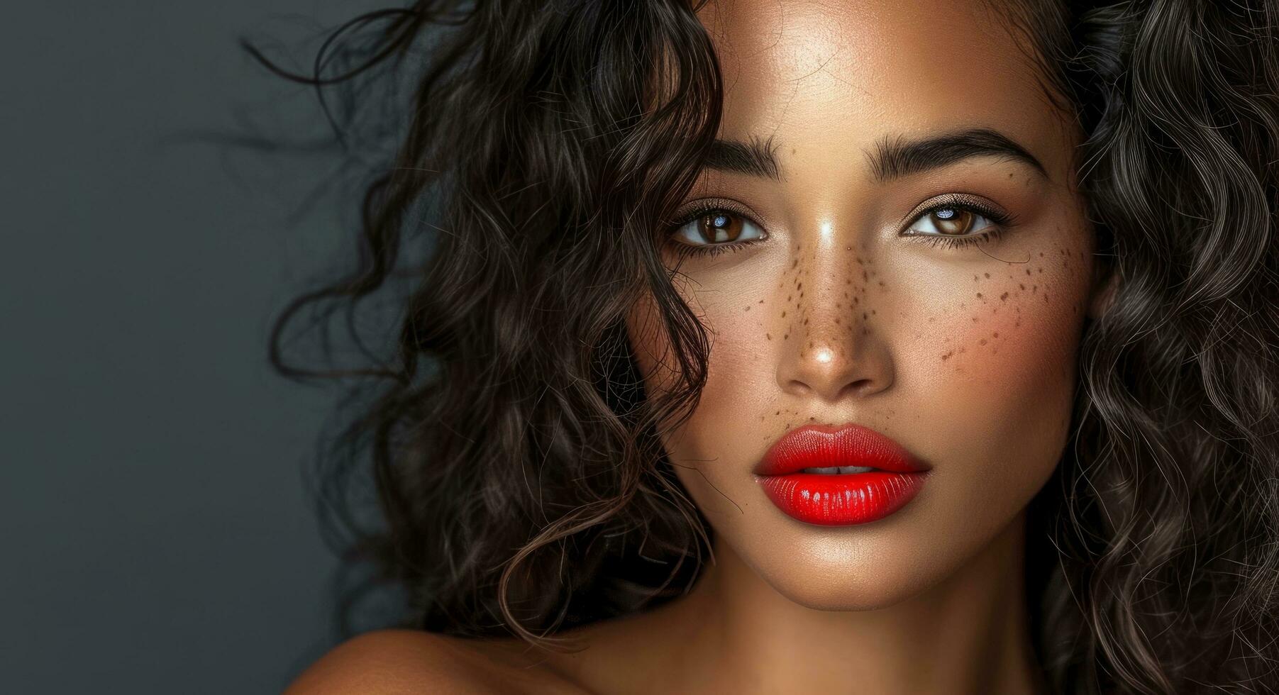 AI generated you can see a beautiful woman using red lipstick photo