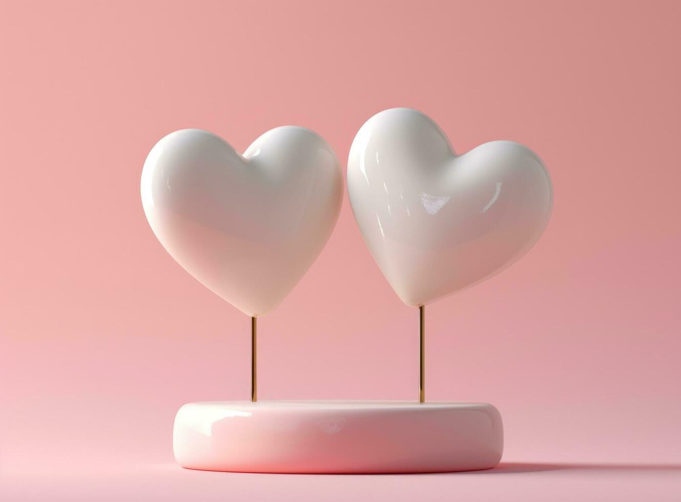 AI generated 2 heart shape stands on a pink background photo