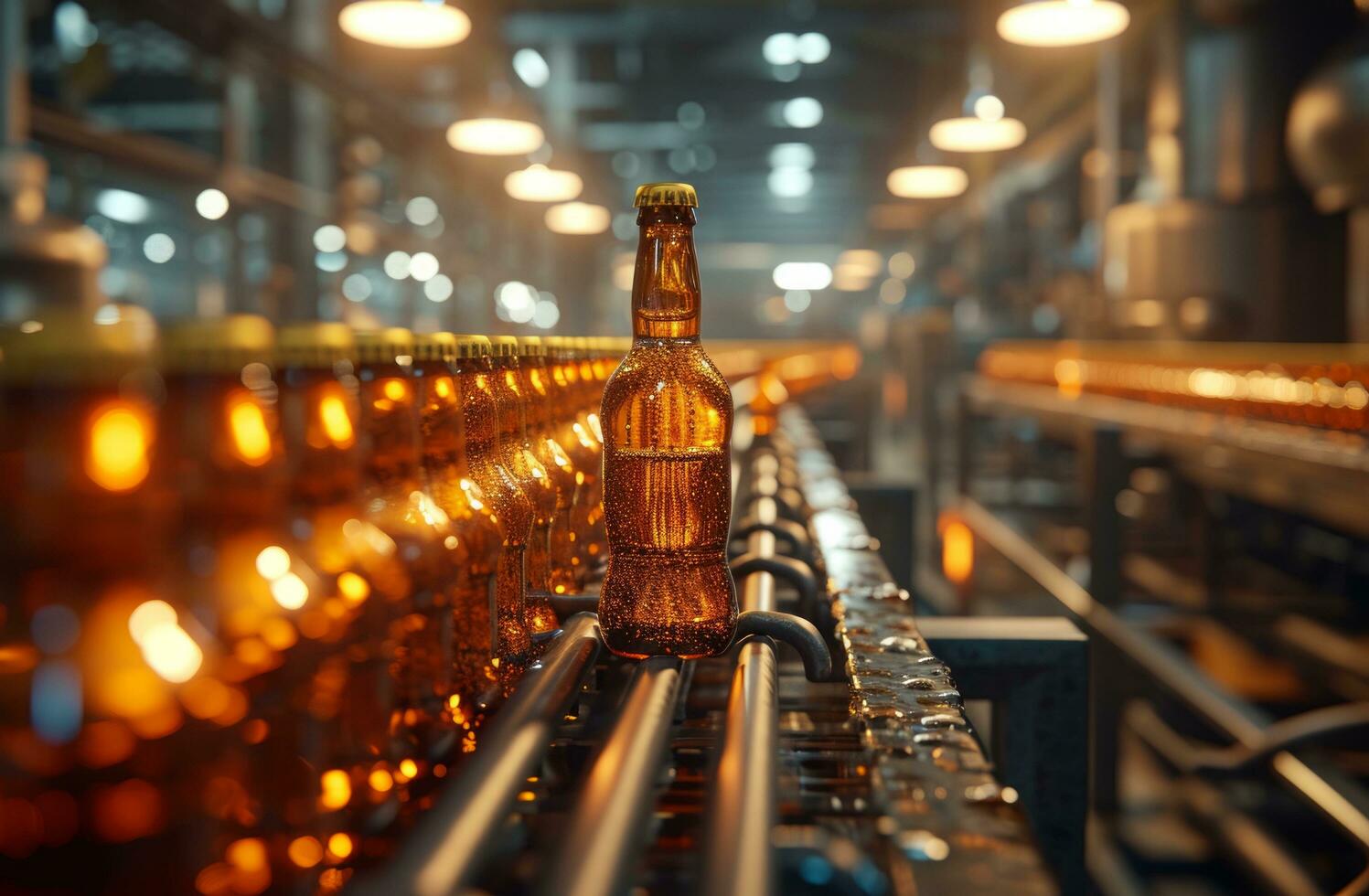 ai generado Pilsner producción lager cervecerías son comenzando a utilizar un nuevo cerveza botella transportador foto