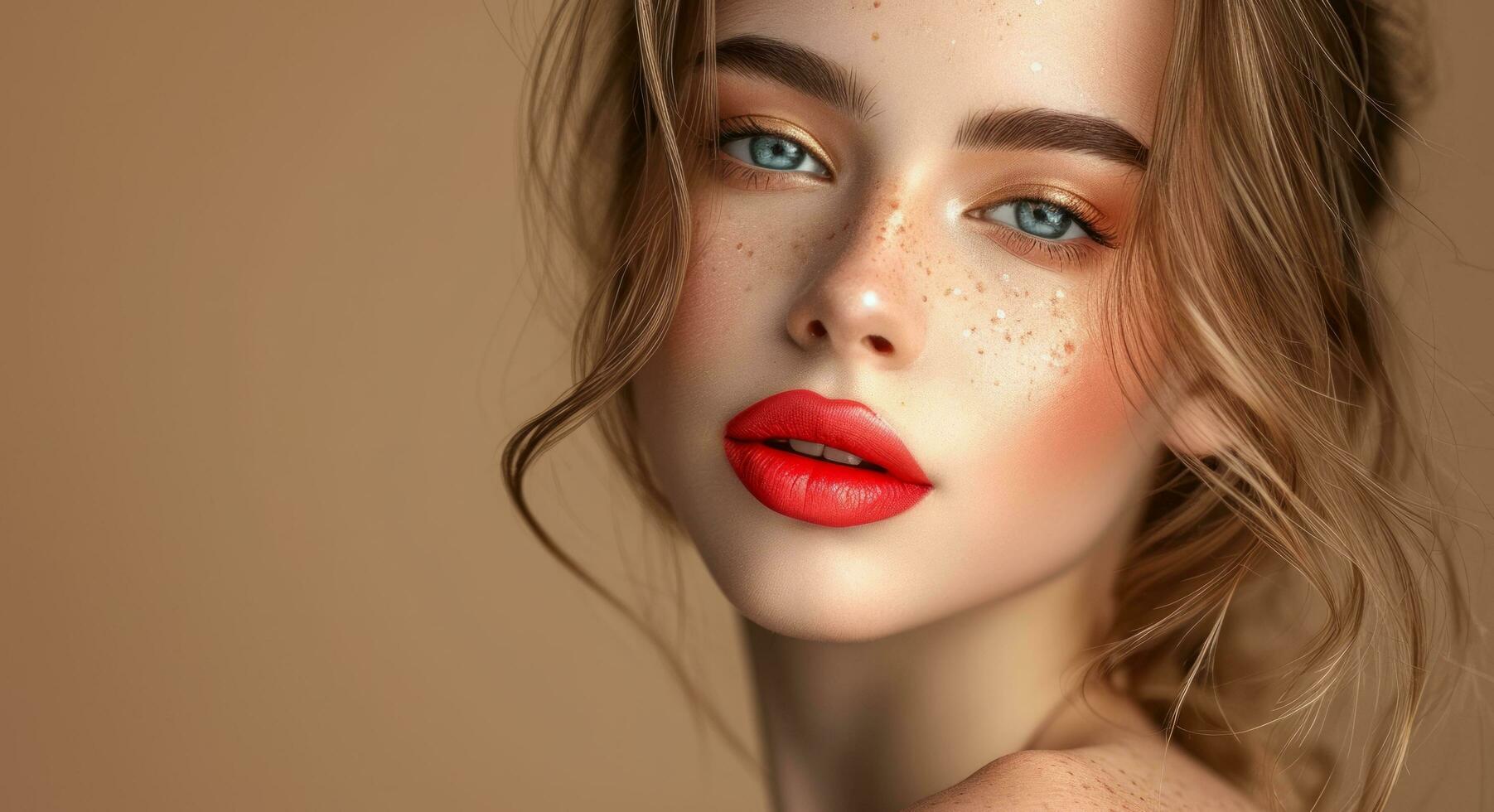 AI generated a young woman is holding a red lipstick photo