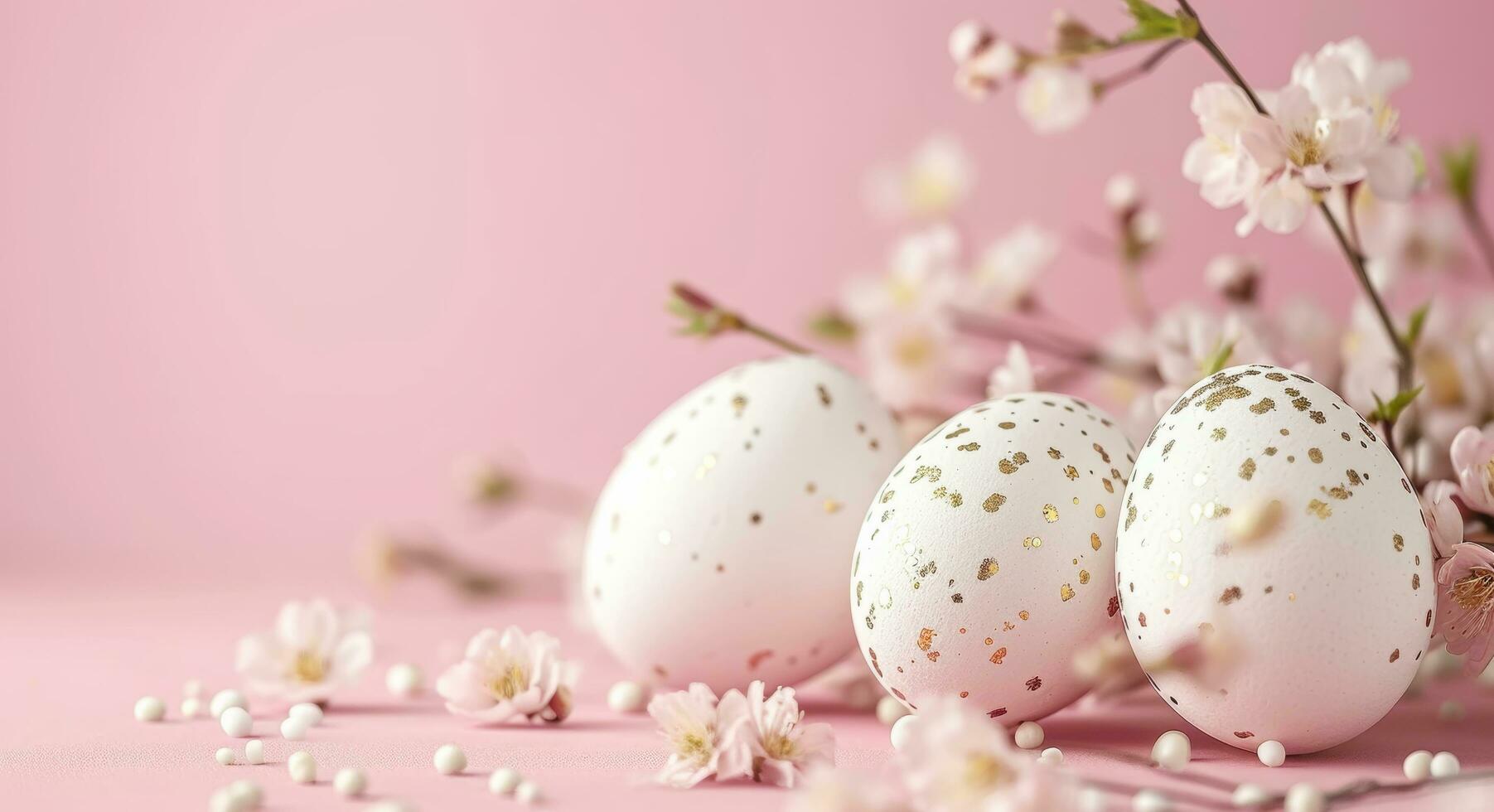 AI generated empty frame with easter eggs on a pink background photo