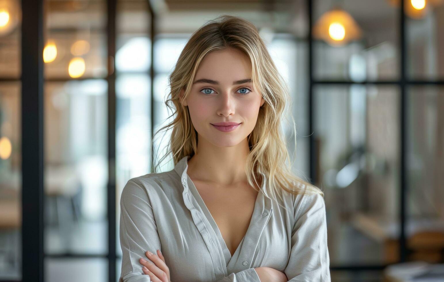 AI generated manager standing in the office with her arms crossed photo