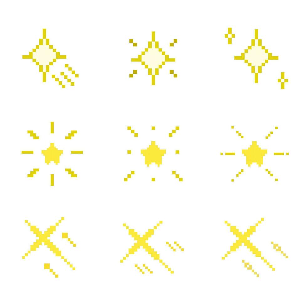 8 bit Pixel Art Stars Sparkle vector