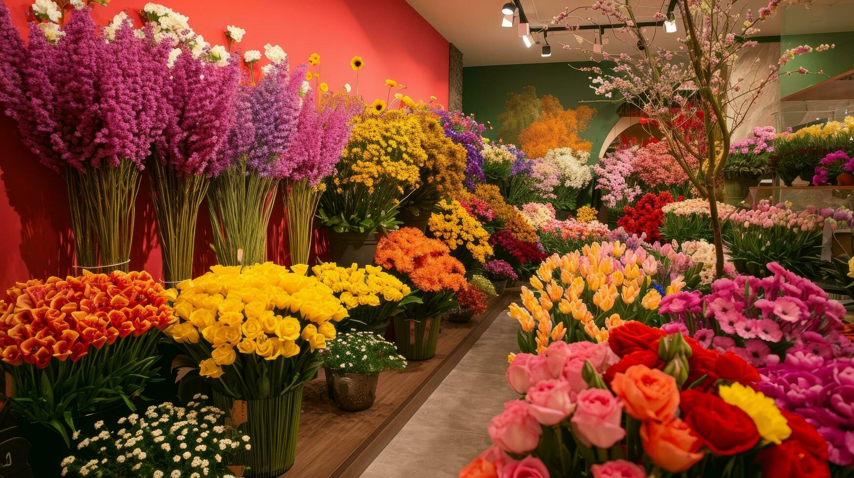 AI generated A lively display of blossoms in various hues, inviting customers into a vibrant spring promotion photo