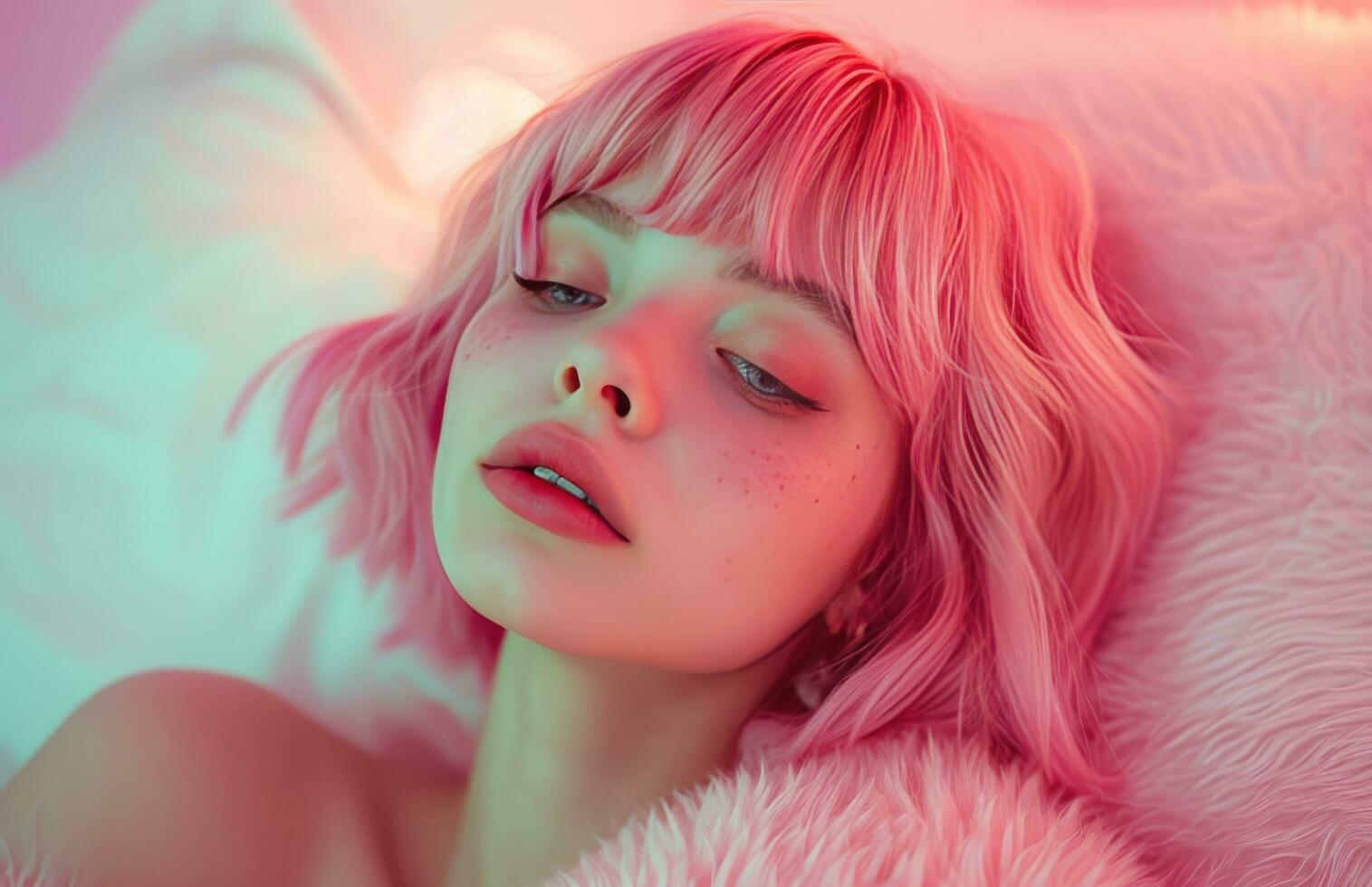 AI generated girl is no hero pink hair photo