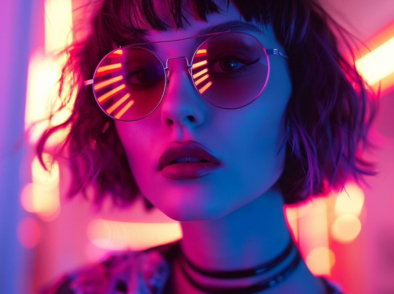 AI generated female wearing sunglasses and a funky haircut photo