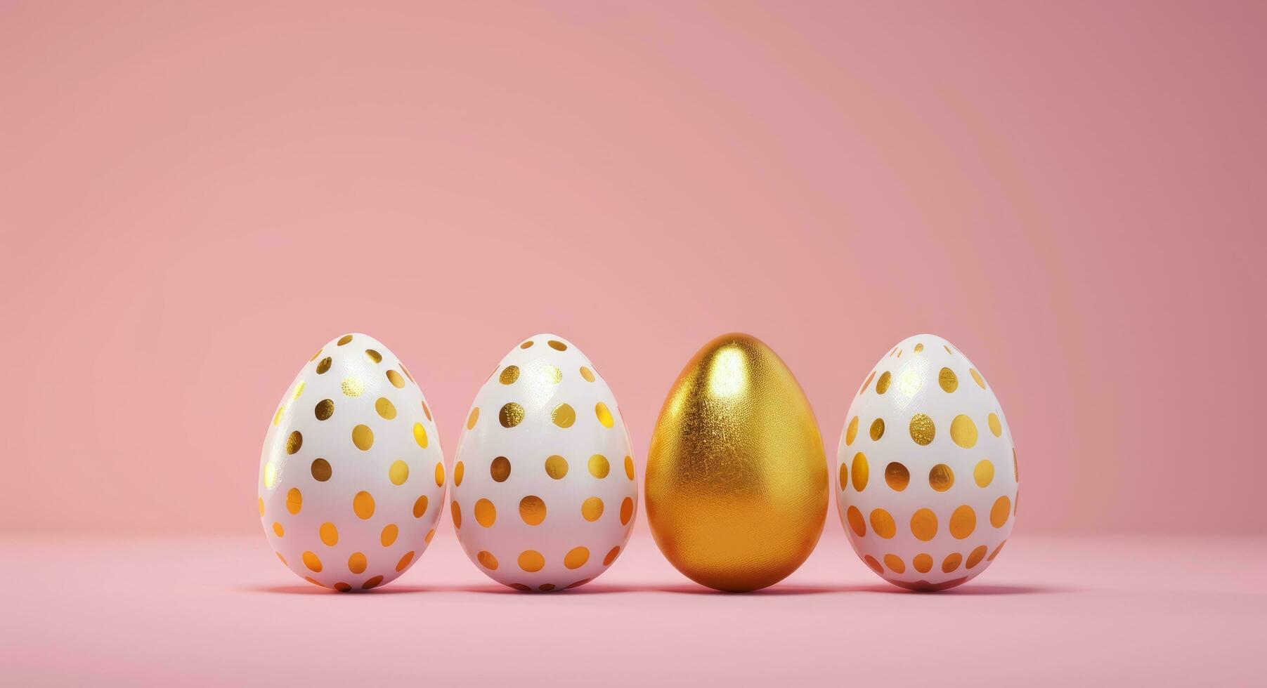 AI generated empty frame with four golden and white easter eggs photo