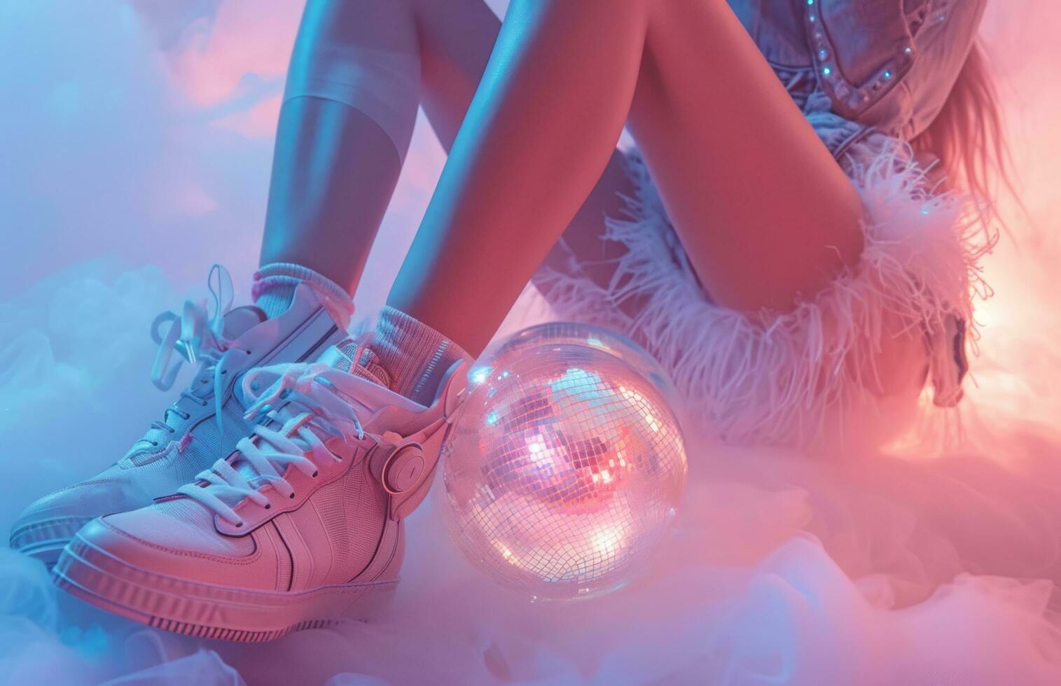 AI generated someone is holding a disco ball while wearing sneakers and headphones photo