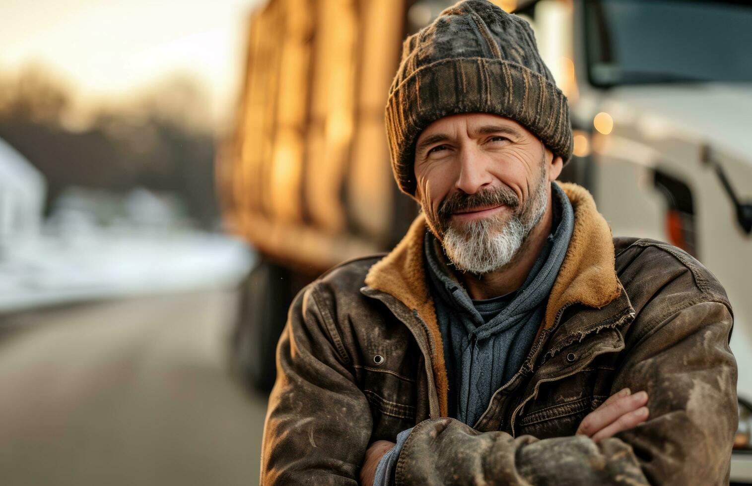 AI generated professional truck driver in front of truck photo