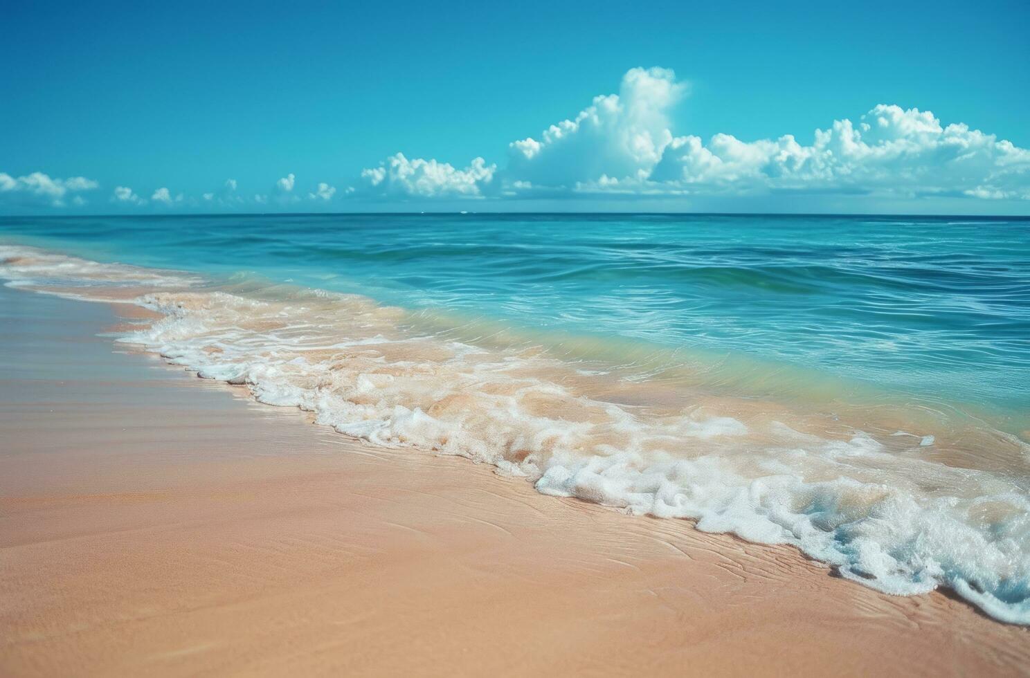 AI generated tropical beach with waves clear ocean photo