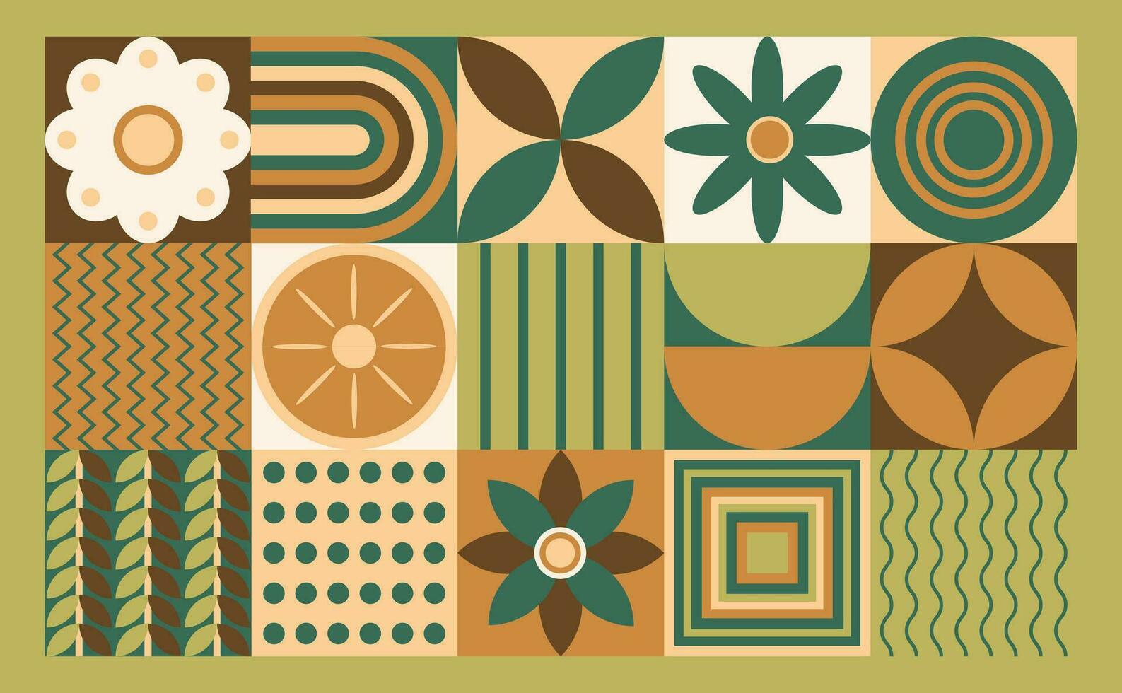 Graphic geometric plants banner in a flat style, natural patter and lines, tile design. Vector illustration.
