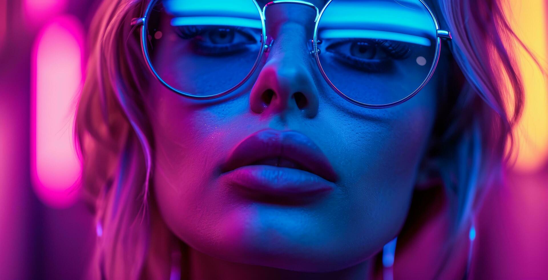 AI generated woman model in neon sunglasses hd photography, photo