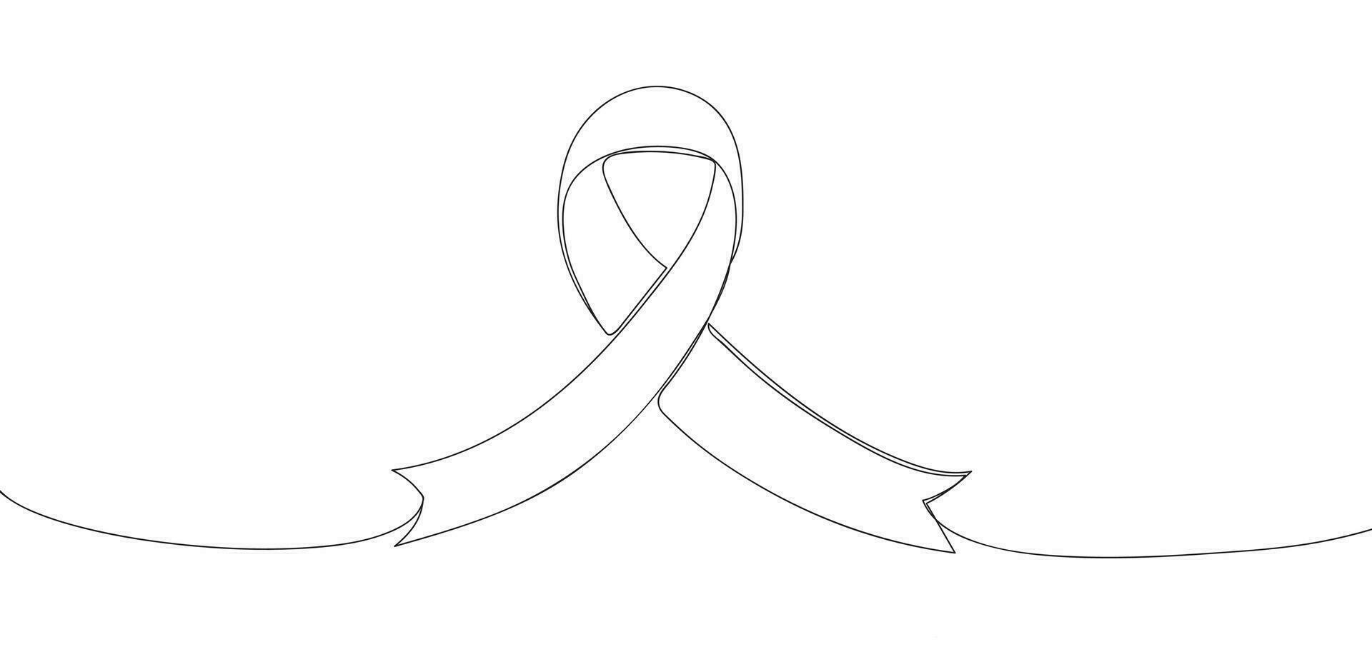 Continuous one single line drawing ribbon cancer. Awareness cancer day. Outline ribbon cancer icon, logo vector