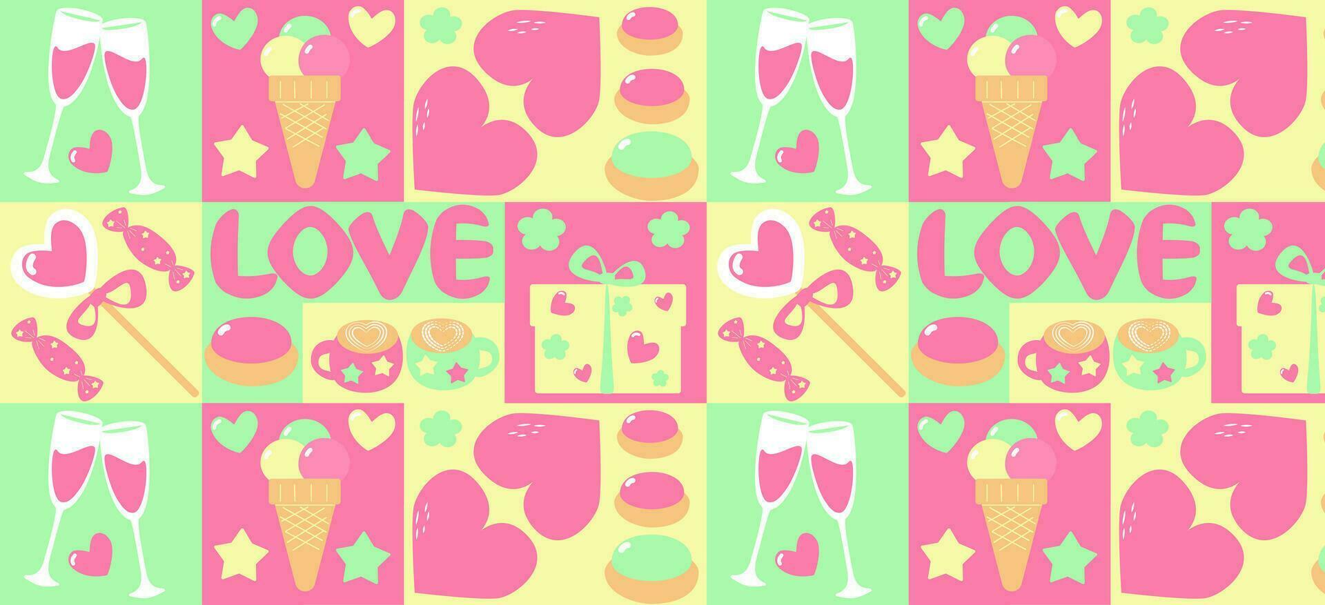 Valentine's day seamless pattern, love heart, vector illustration.