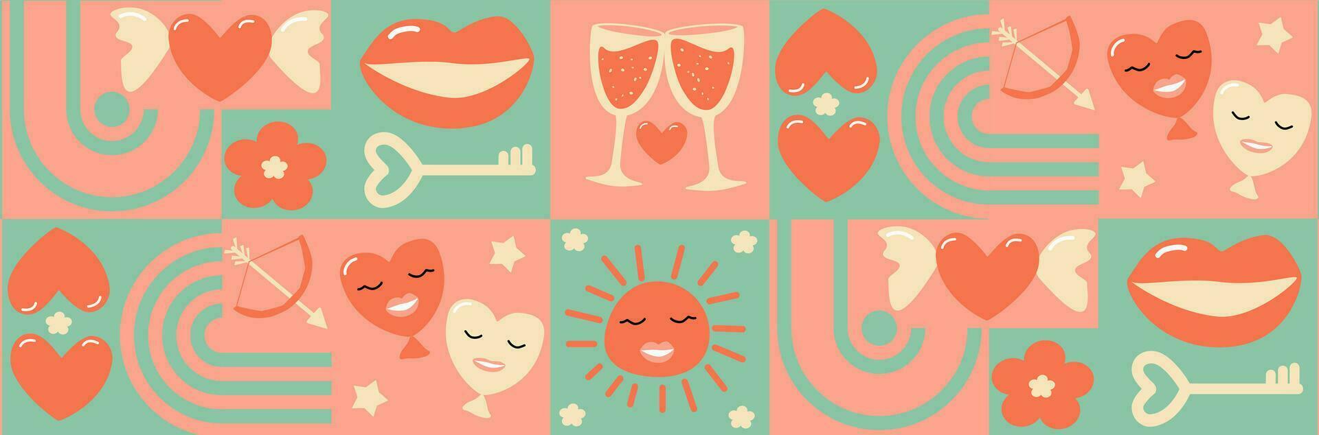 Valentine's day seamless pattern, love heart, vector illustration.