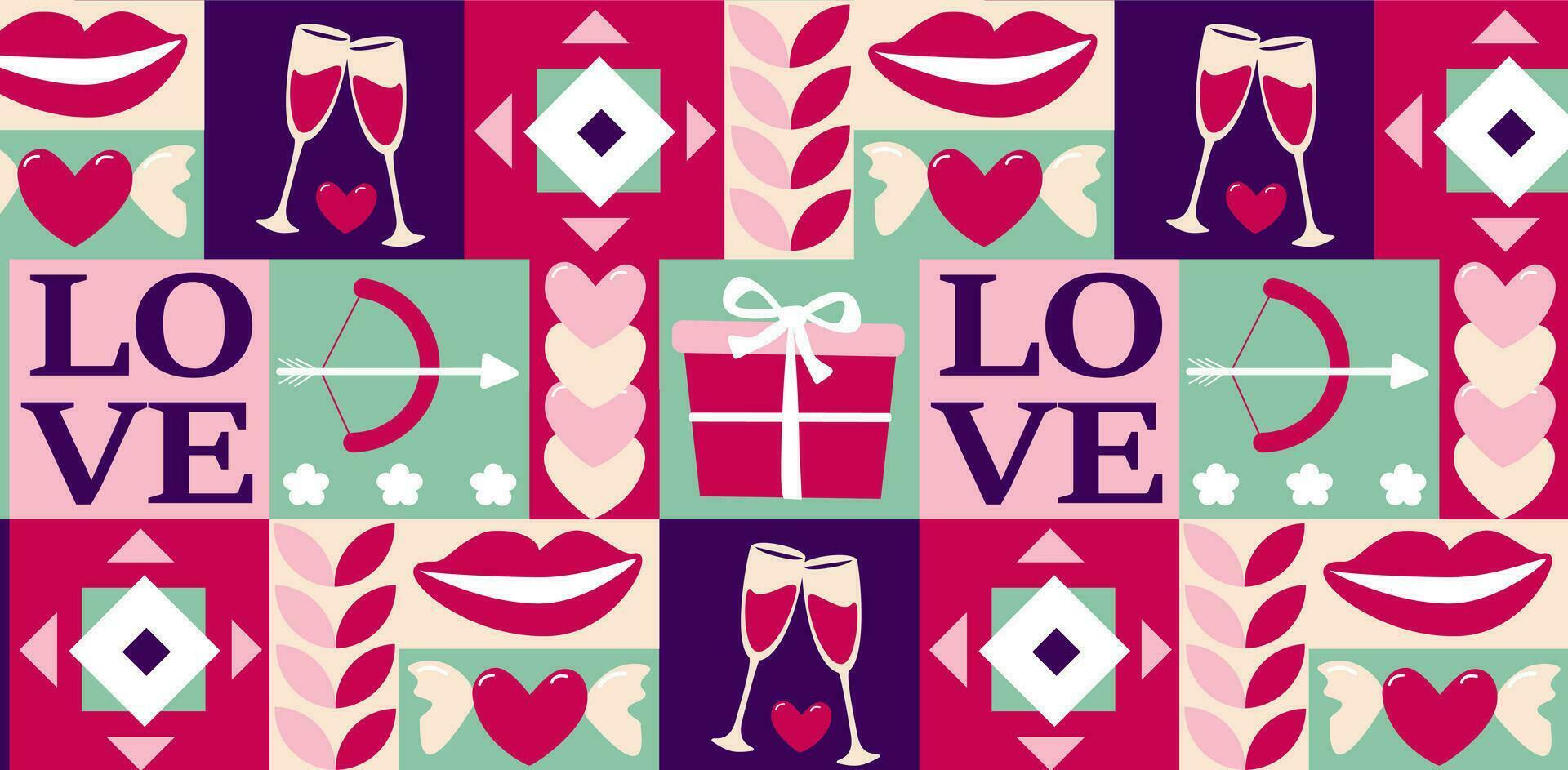 Valentine's day seamless pattern, love heart, vector illustration.