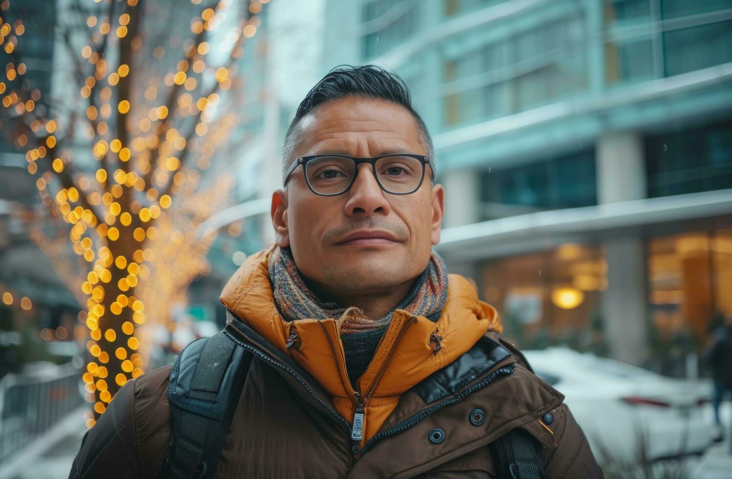 AI generated this is the photo of a man standing in front of an office building