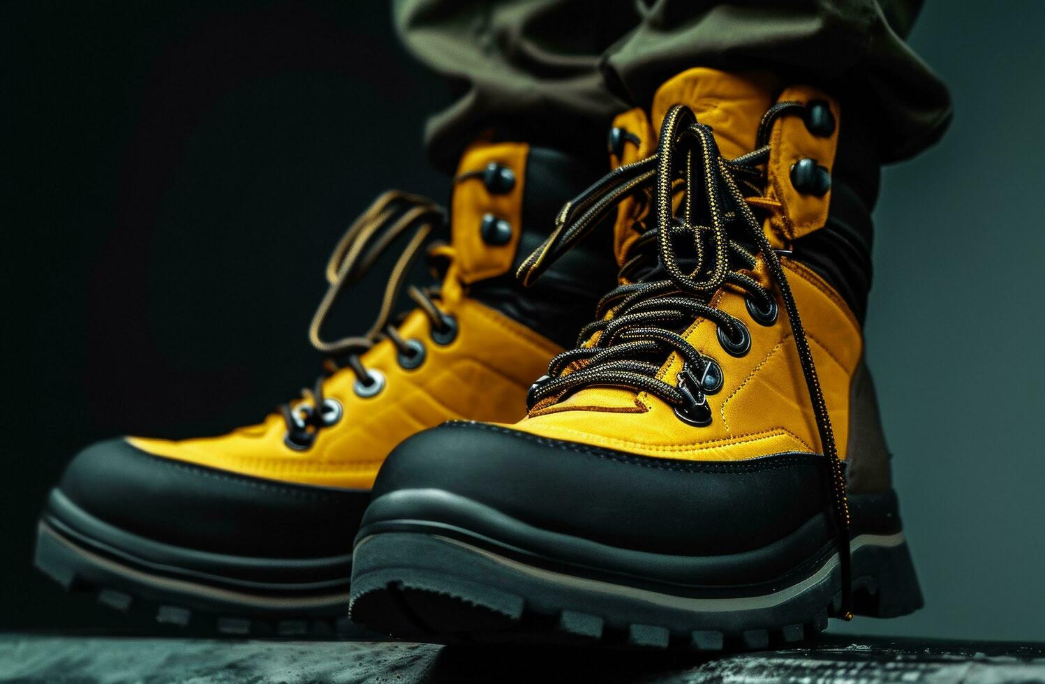 AI generated yellow and black shoes are shown on a black background photo