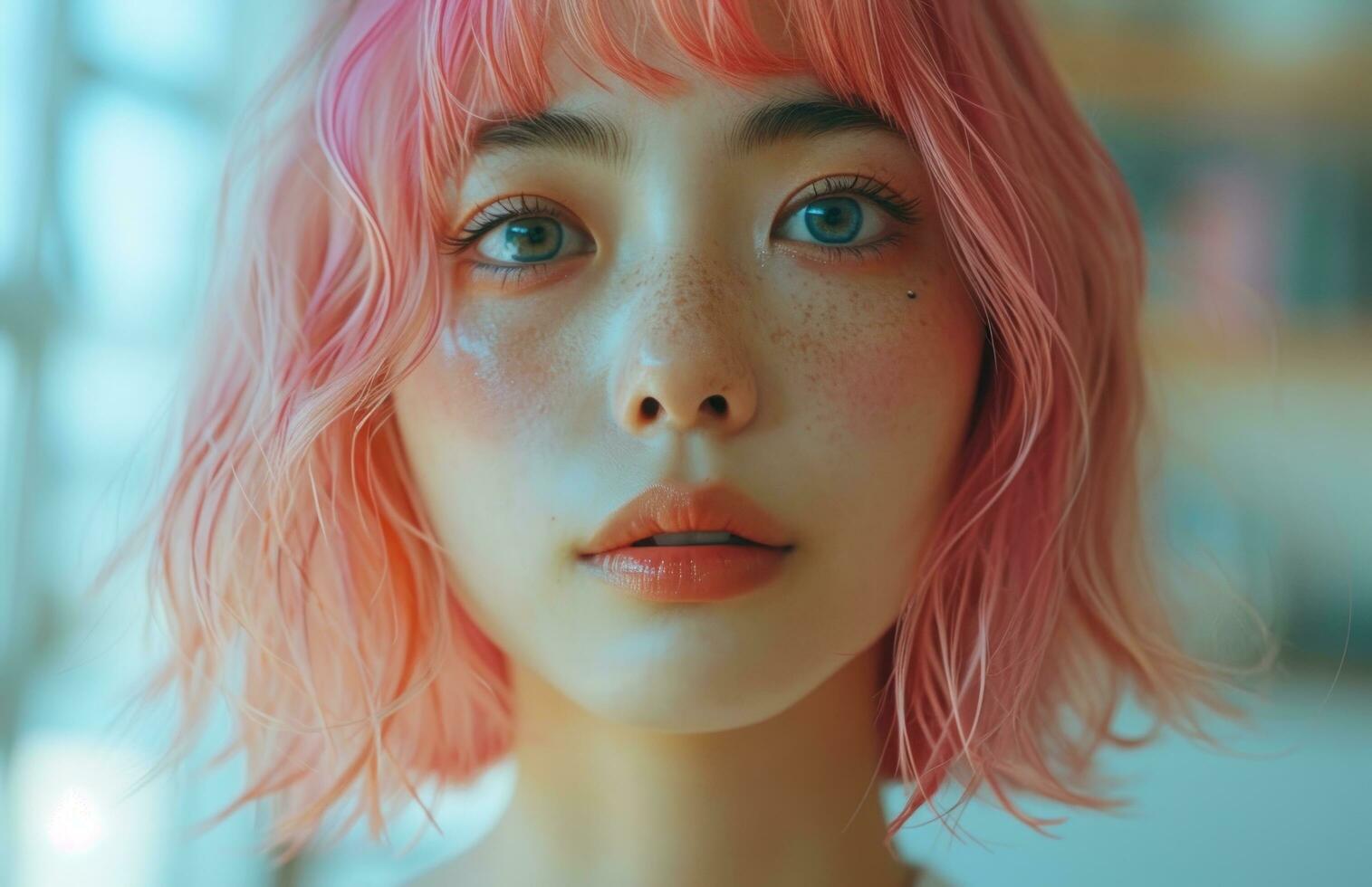 AI generated a asian woman with pink bob photo