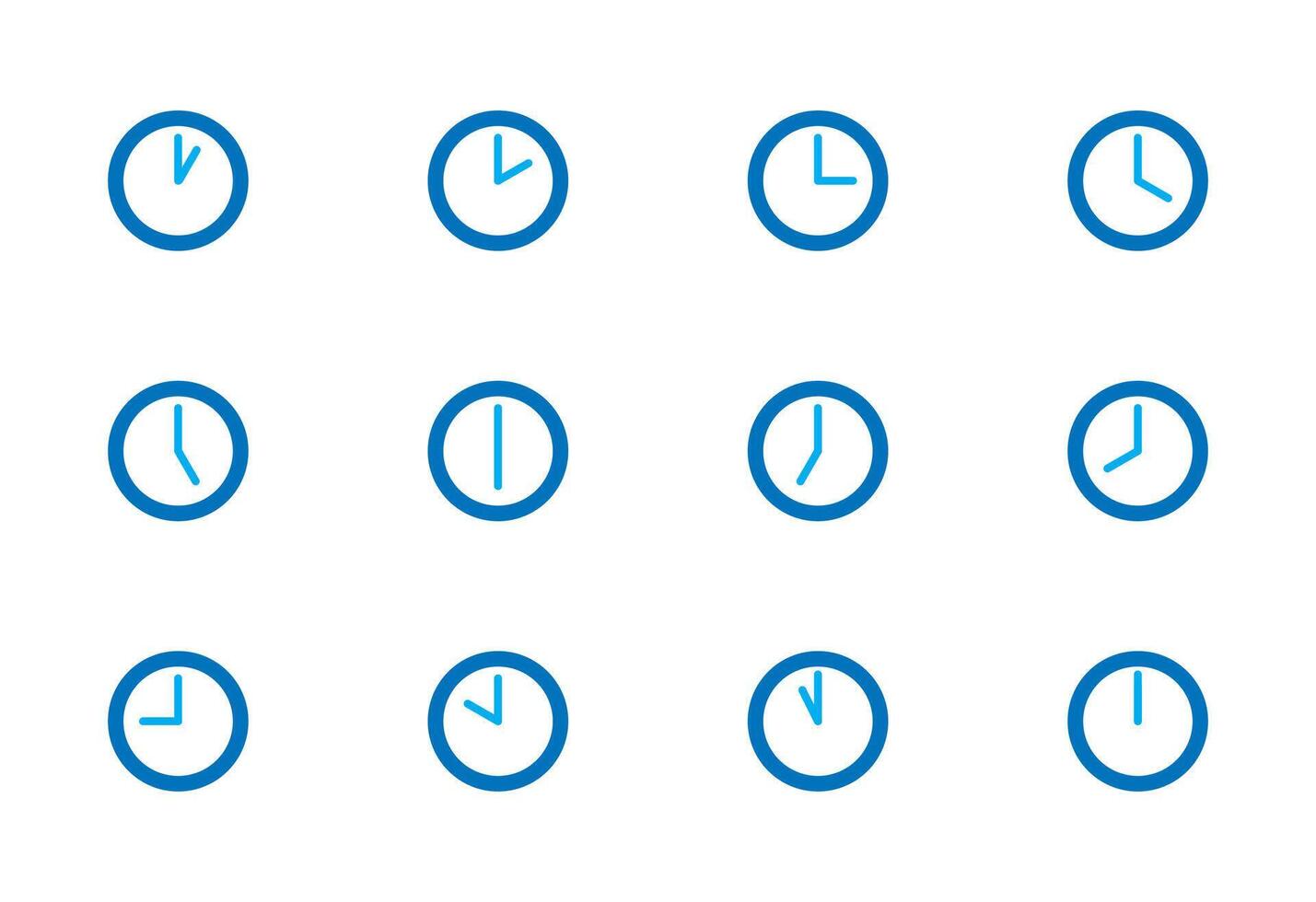 24hour set of clock icon. analog clock 24 hours day night serial icon symbol flat sequence