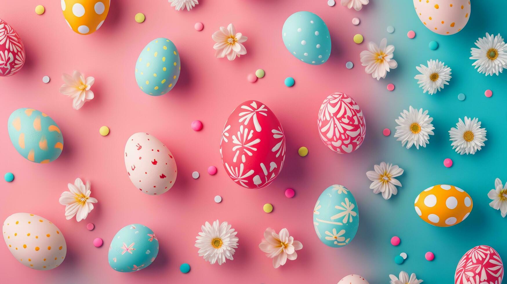 AI generated A composition of festive elements, from eggs to bunnies, offering a lively atmosphere for promotions photo