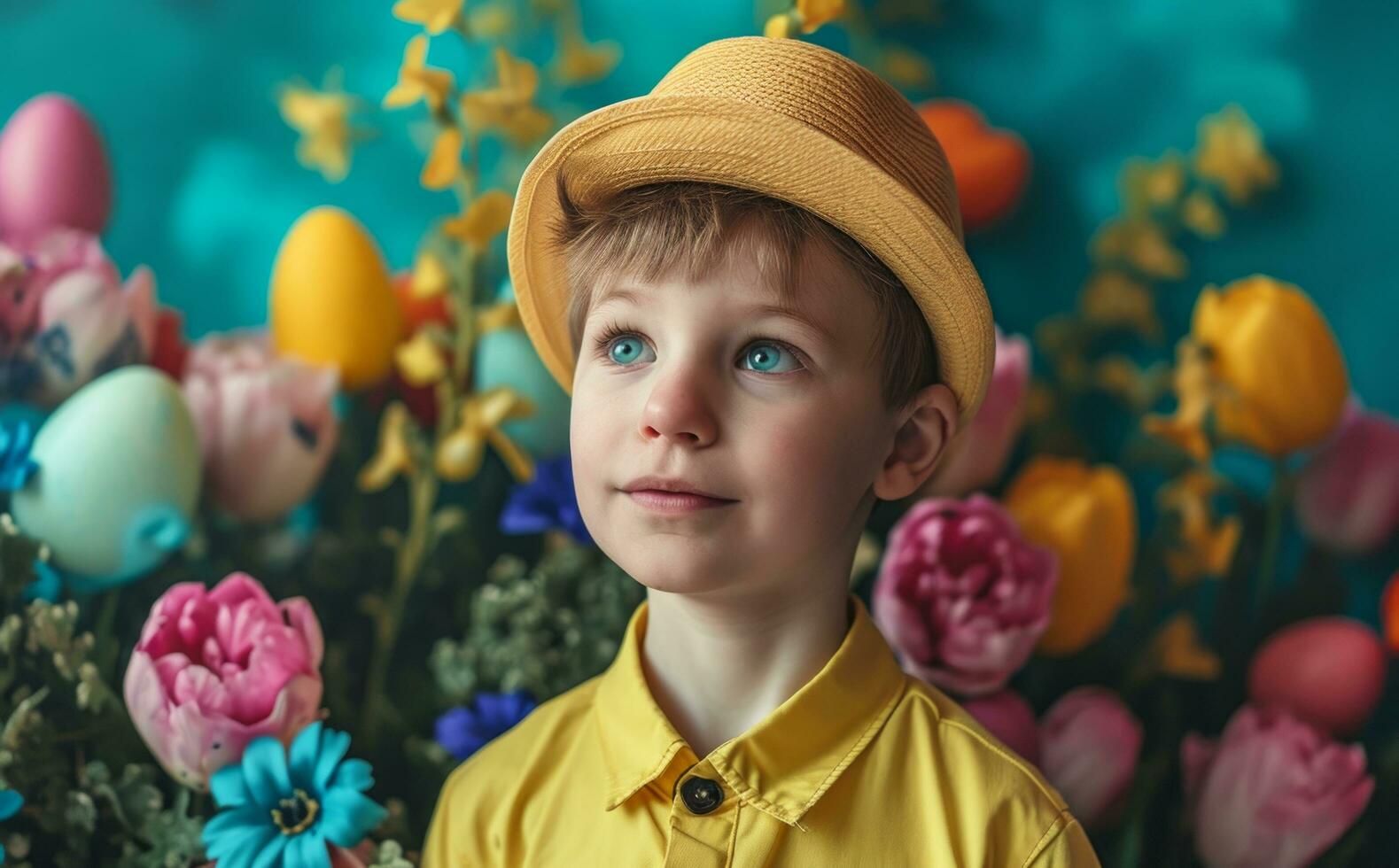 AI generated a boy is waiting for easter ing an easter hat photo