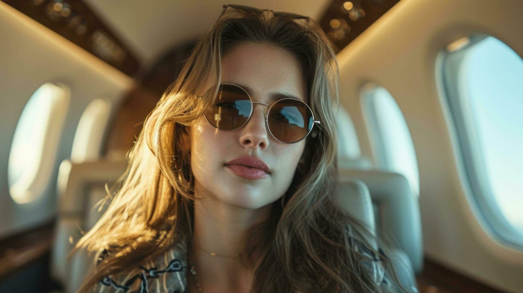 AI generated a women on a private jet photo