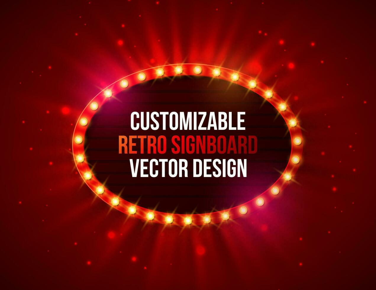 Vector Retro Billboard or Lightbox Illustration with Customizable Design on Shiny Red Background. Light Bulb Frame or Vintage Bright Signboard for Show, Night Events, Cinema or Theatre Advertising