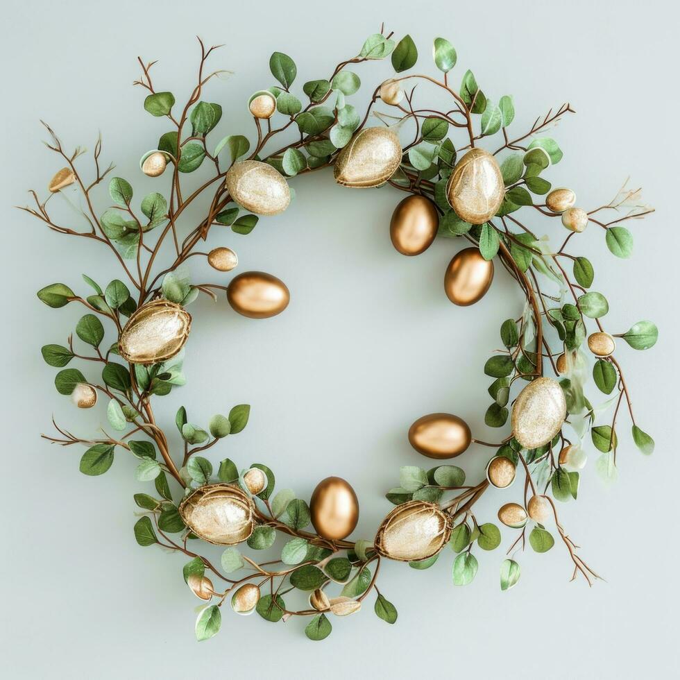 AI generated a wreath of gold and white eggs photo