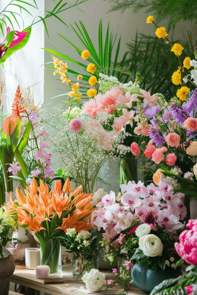 AI generated Lush botanicals bursting with color, setting the stage for a captivating spring advertisement photo