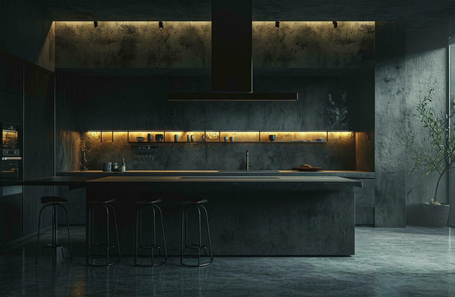 AI generated black modern kitchen vsiu photo