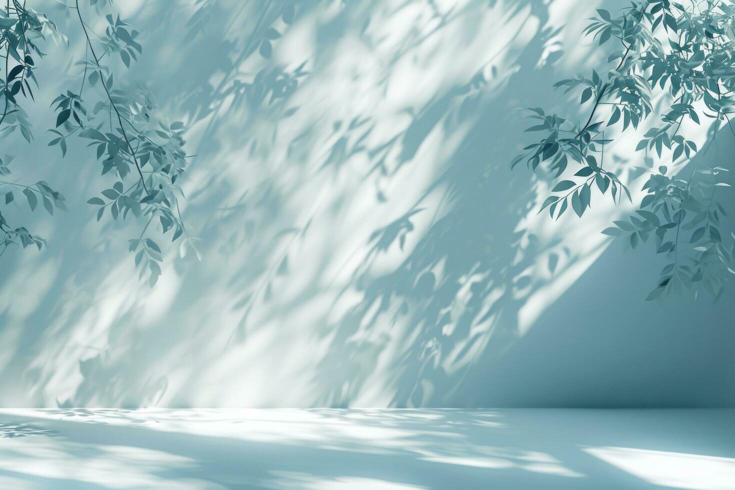 AI generated an empty white room with leaves and shadows photo