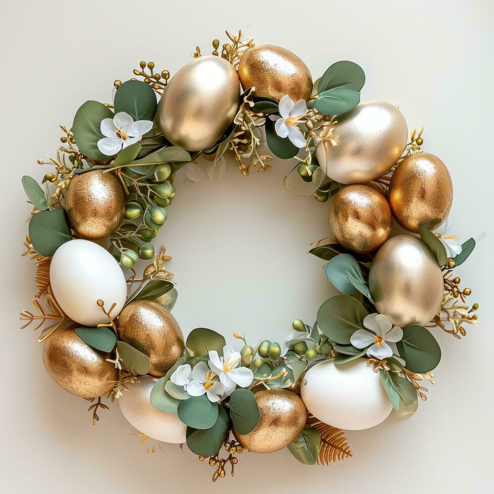 AI generated a wreath of gold and white eggs photo