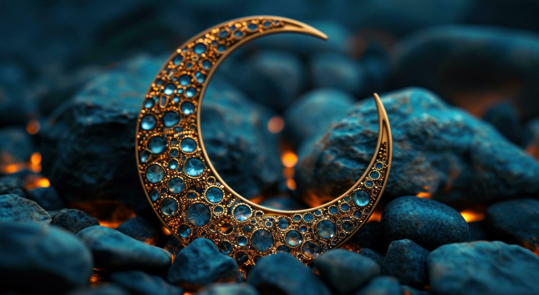 AI generated an traditional gold crescent is on top of stones photo