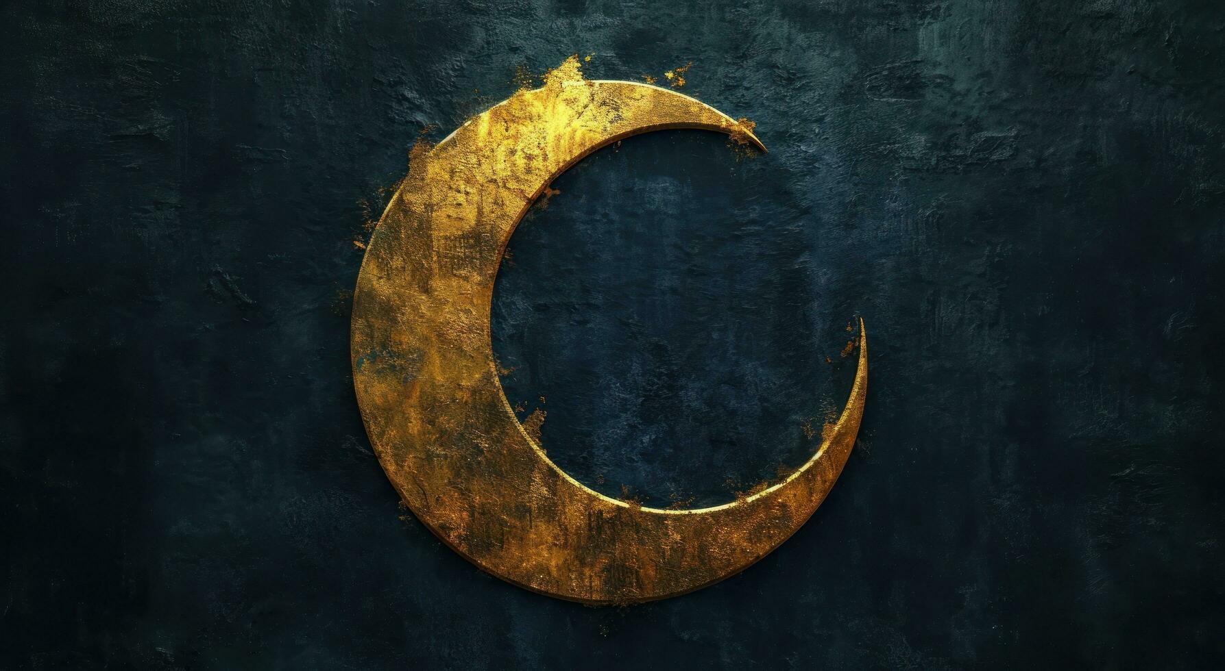 AI generated golden crescent in the dark on dark background photo