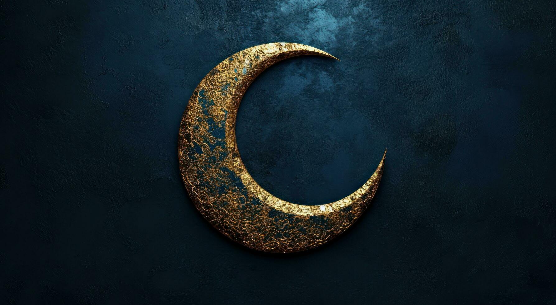 AI generated golden crescent in the dark on dark background photo