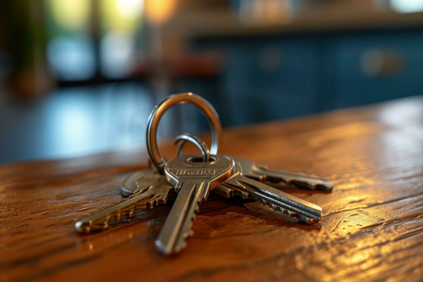 AI generated key of house keys on table in kitchen photo