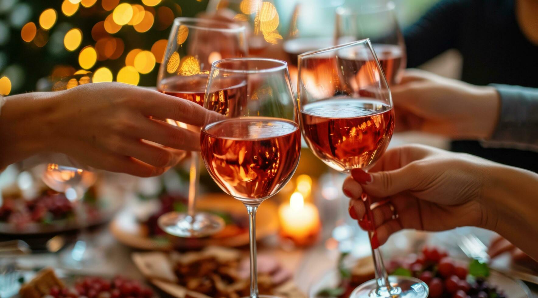 ai generado personas a un cena mesa bebida vino foto