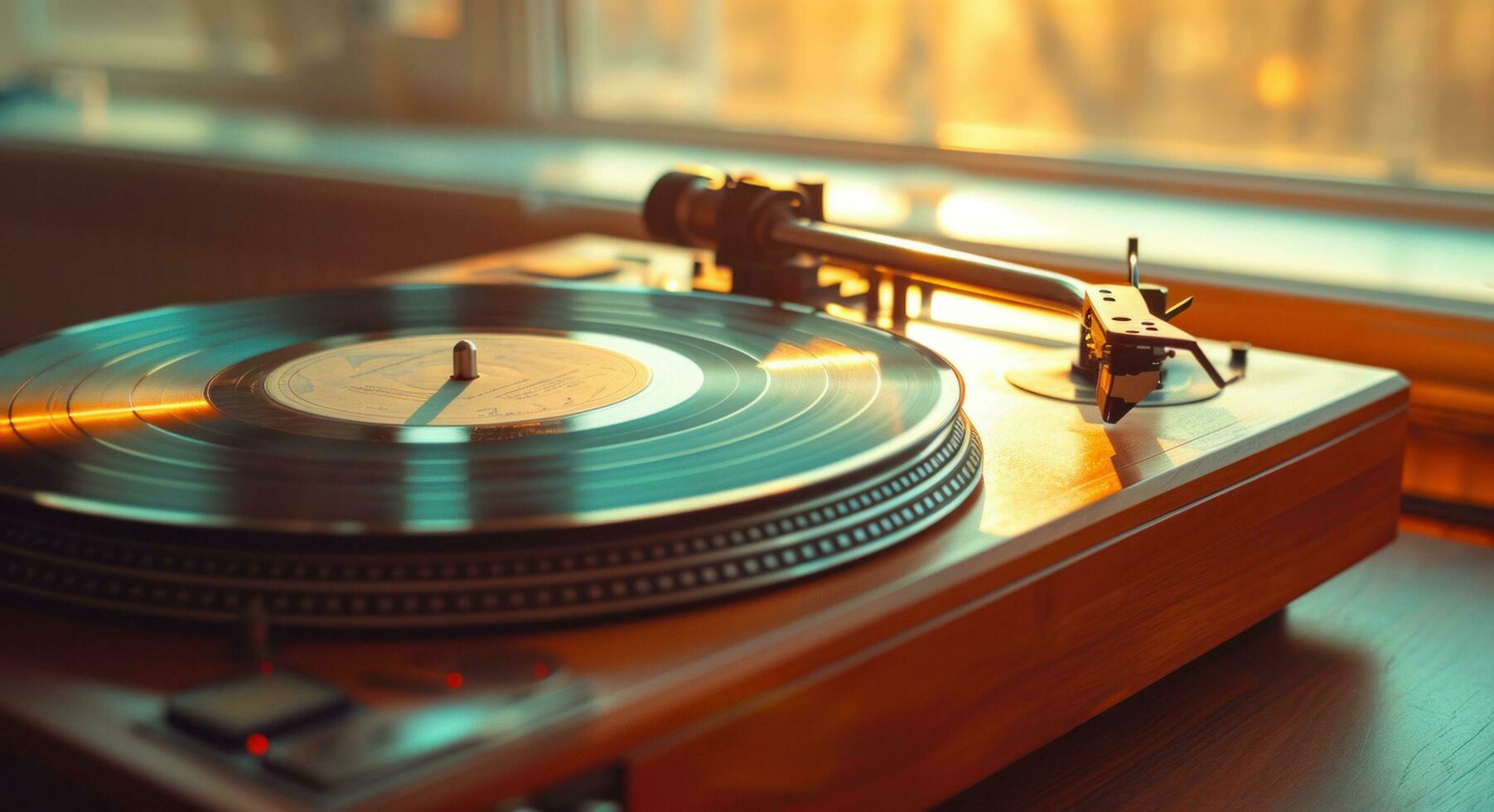 AI generated an old turntable is shown with the sun shining on it photo